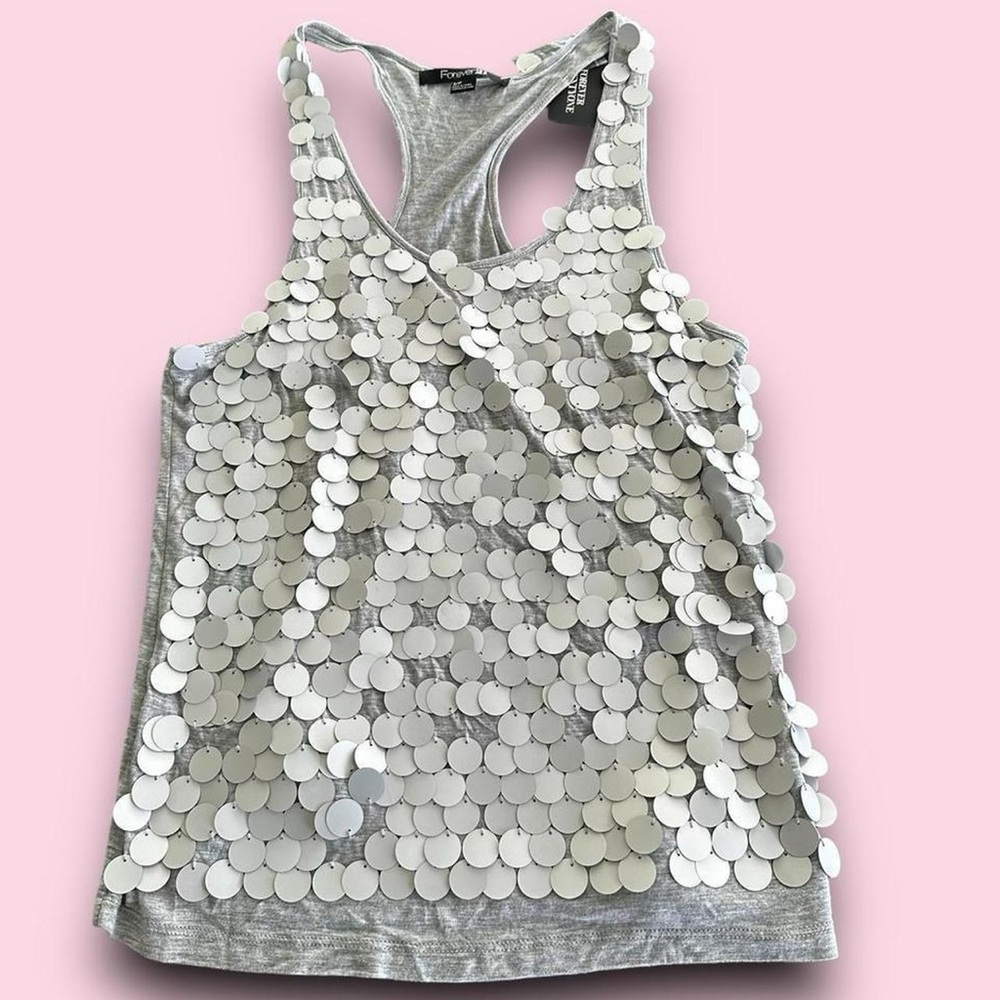 Sequin Embellished Gray Tank Top